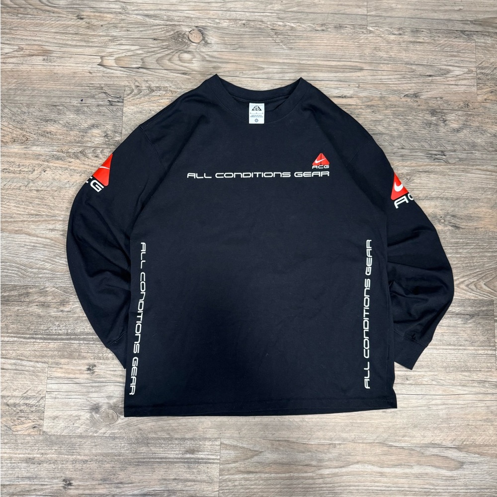 Nike ACG Black Long Sleeve 'All Conditions Gear' Tee with Red Accents